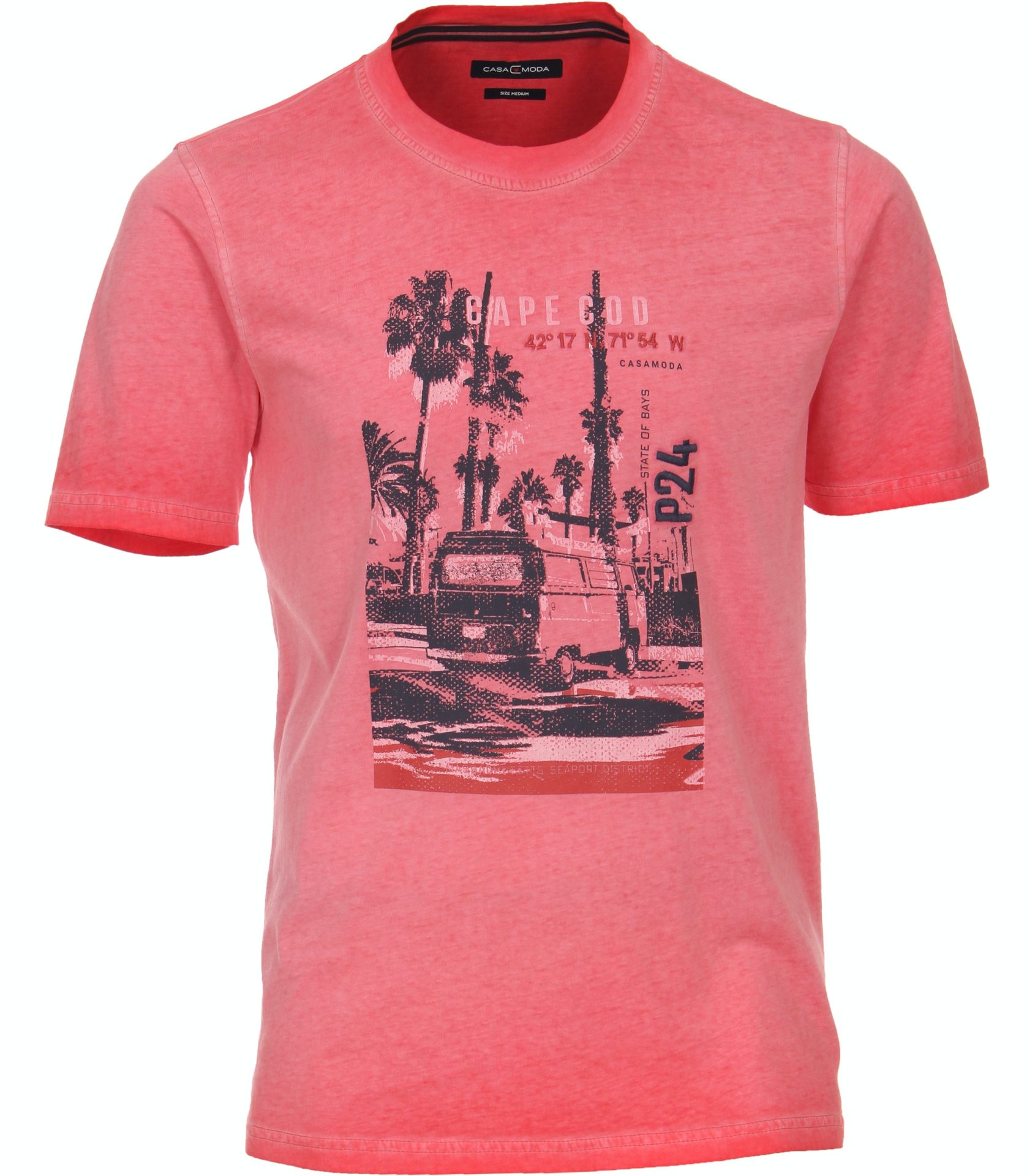 krater Kamp Symptomer Casa Moda t-shirt med print lys rød med print og brodering - Hos Birger -  Tøj fra XL-8XL