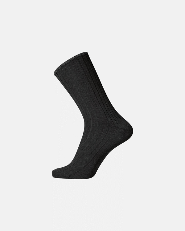Egtved uld strømpe riflet “no elastic” Sort