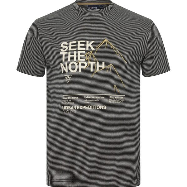 North latitude stribet yarndyed t-shirt med print og brodering grå