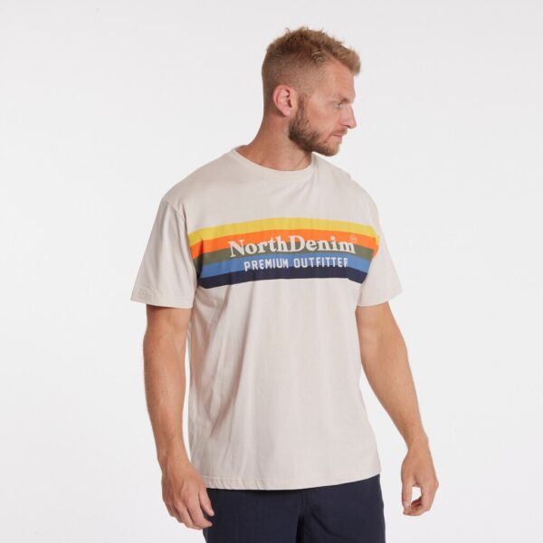 North 56°4 denim t-shirt med print på brystet og striber kit – Bild 2