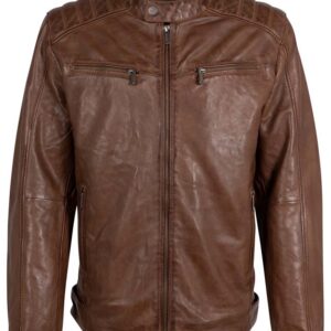 Mauritius skindjakke i lam biker model mørk cognac