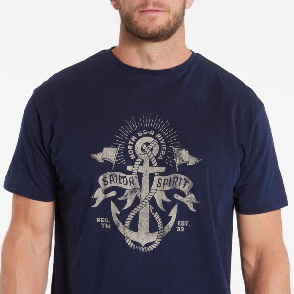 North 56°4 denim t-shirt med print på brystet marine blå – Bild 4