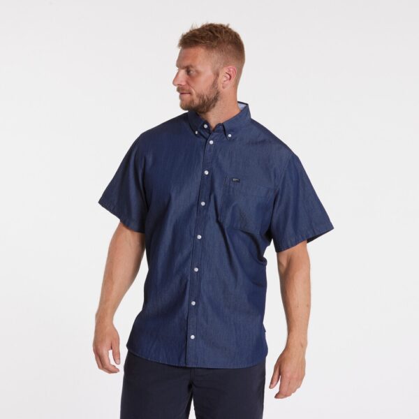 North 56°4 super fed denim skjorte korte ærmer indigo blå – Bild 3