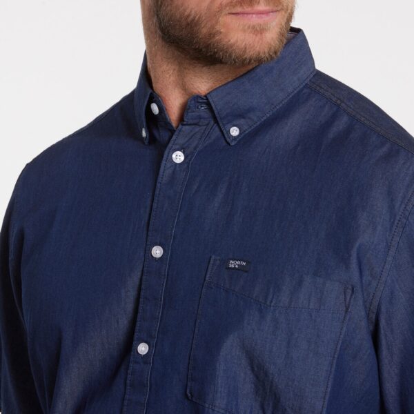 North 56°4 super fed denim skjorte korte ærmer indigo blå – Bild 4
