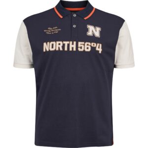 North 56°4 polo med bryst brodering hvide ærmer og marine blå krop TALL