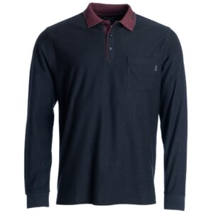 Roberto Jeans lang ærmet polo med bryst lomme og kontrast flip marine blå