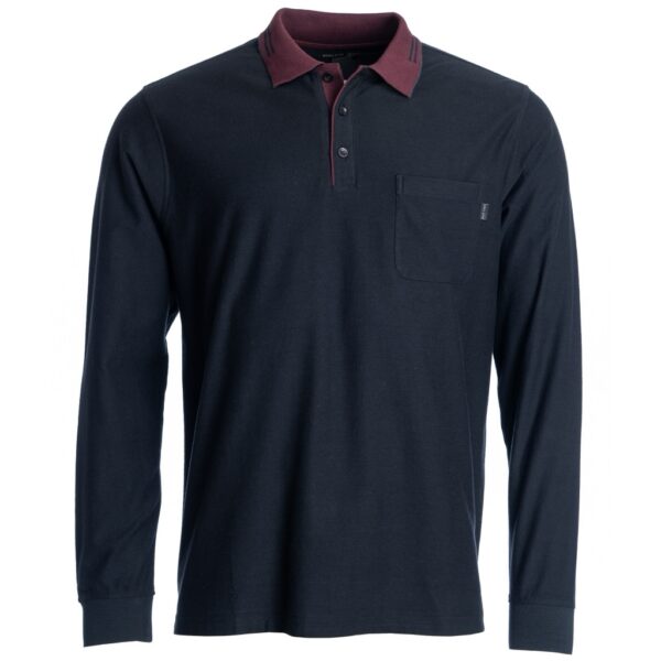 Roberto Jeans lang ærmet polo med bryst lomme og kontrast flip marine blå