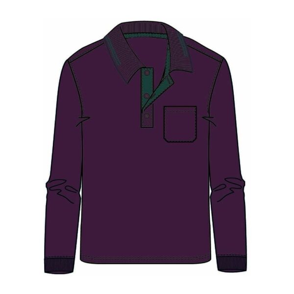 Roberto Jeans lang ærmet polo med bryst lomme og kontrast flip bordeaux