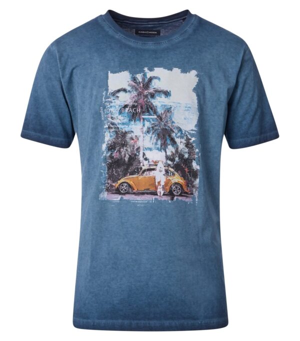Casa Moda t-shirt med tryk long beach med volkevogn bobbel blå
