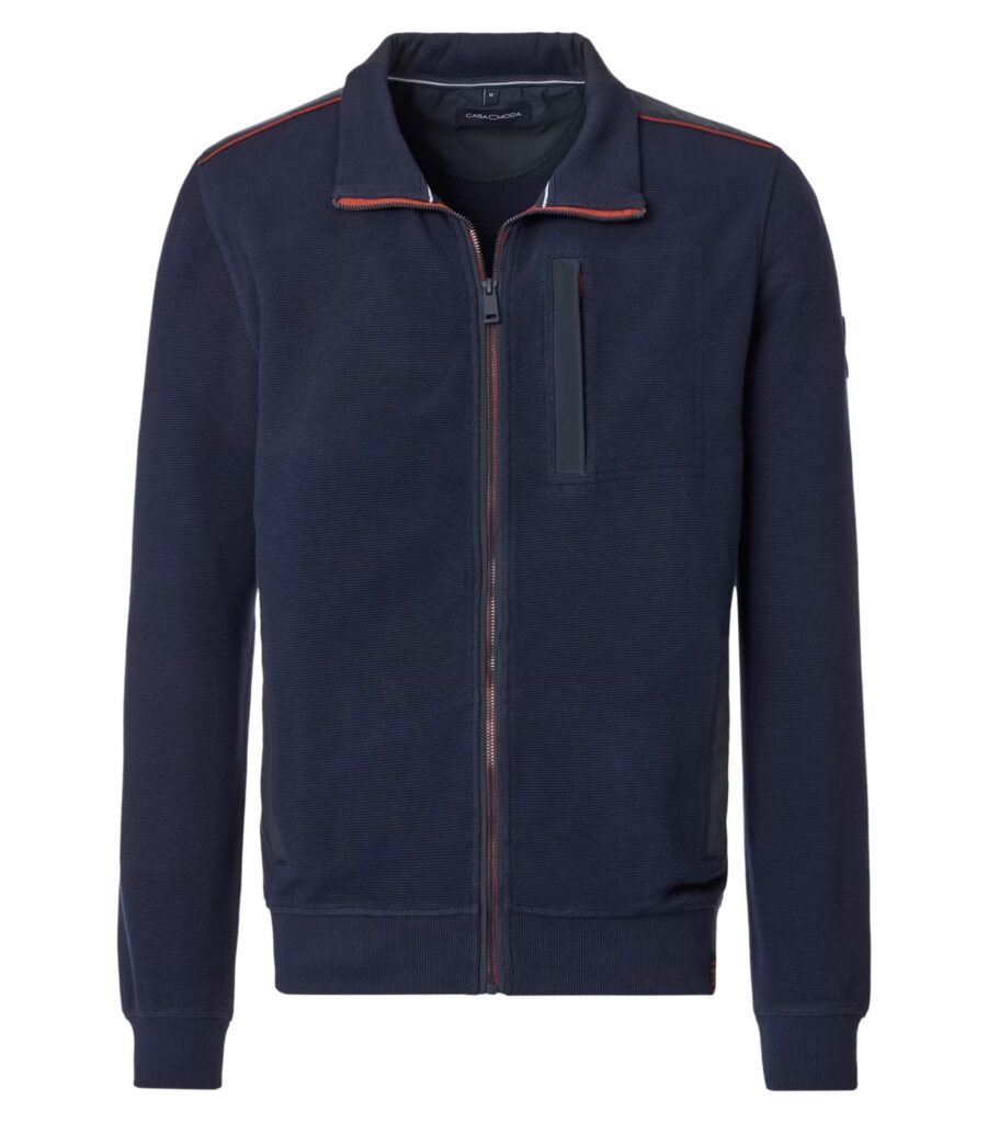 Casa moda Sweatjacke mit coolen Details und Brusttasche navy blau