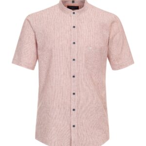 Casa Moda hør skjorte med kina flip casual fit korte ærmer orange strib