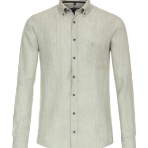 Casa Moda hør skjorte med button down casual fit lange ærmer grøn