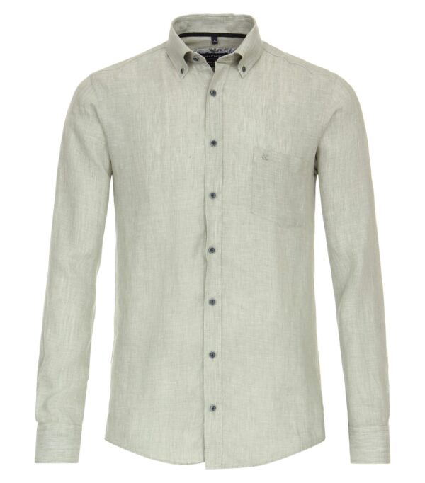 Casa Moda hør skjorte med button down casual fit lange ærmer grøn