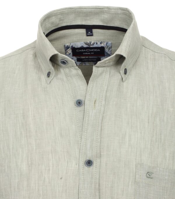 Casa Moda hør skjorte med button down casual fit lange ærmer grøn - Billede 4