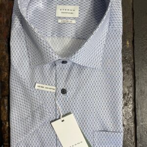 Eterna skjorter comfort fit små mønster blå med korte ærmer