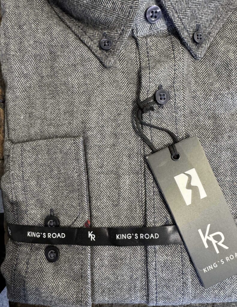 Kings Road flannel sildeben mønster skjorte en brystlommer grå