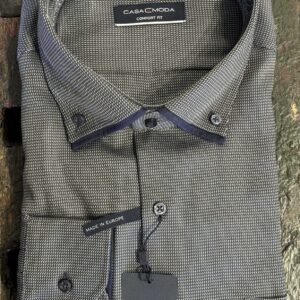 Casa Moda comfort fit skjorte lange ærmer med struktur brun blå og dobbelt flip button down