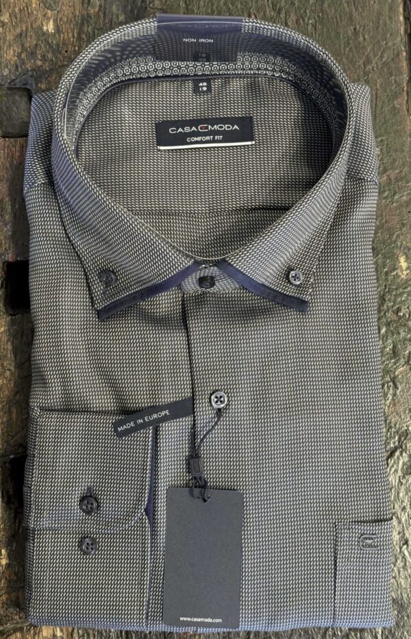 Casa Moda comfort fit skjorte lange ærmer med struktur brun blå og dobbelt flip button down