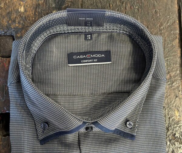 Casa Moda comfort fit skjorte lange ærmer med struktur brun blå og dobbelt flip button down – Bild 2