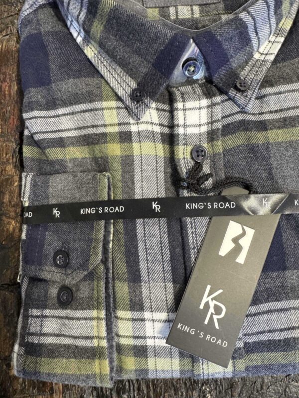 Kings Road flannel skjorte en brystlommer grøn, blå hvid ternet - Billede 2