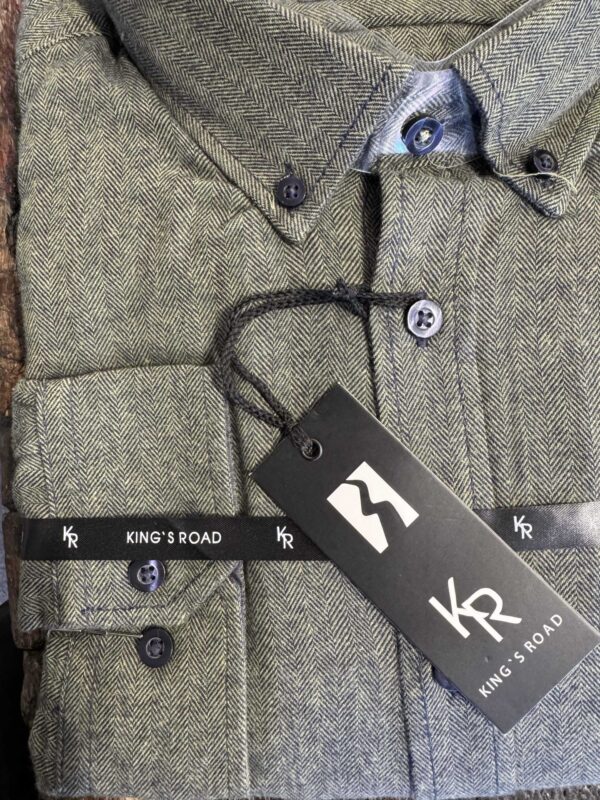 Kings Road flannel sildeben mønster skjorte en brystlommer grøn – Bild 2