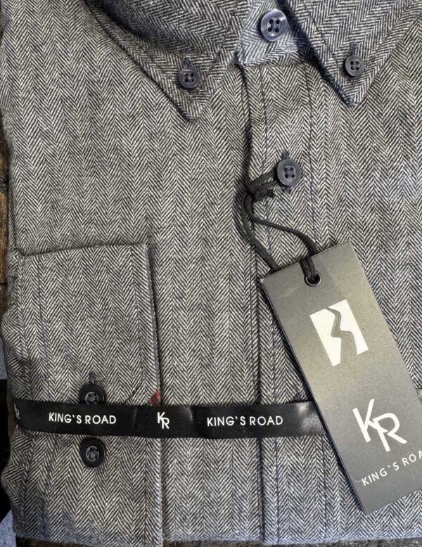 Kings Road flannel sildeben mønster skjorte en brystlommer grå – Bild 4