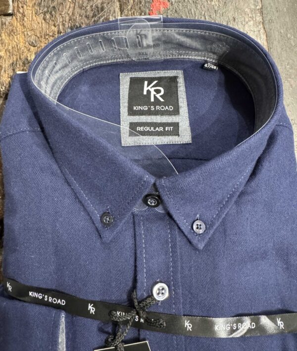 Kings Road flannel skjorte en brystlommer marine blå - Billede 2