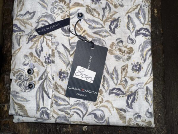 Casa Moda comfort fit skjorte beige med blad mønster – Bild 3