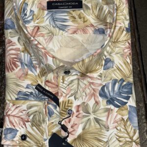 Casa Moda comfort fit skjorte beige med blad mønster
