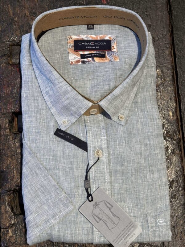 Casa Moda Casual fit kort ærmet skjorte korte ærmer 100% hør lys grøn