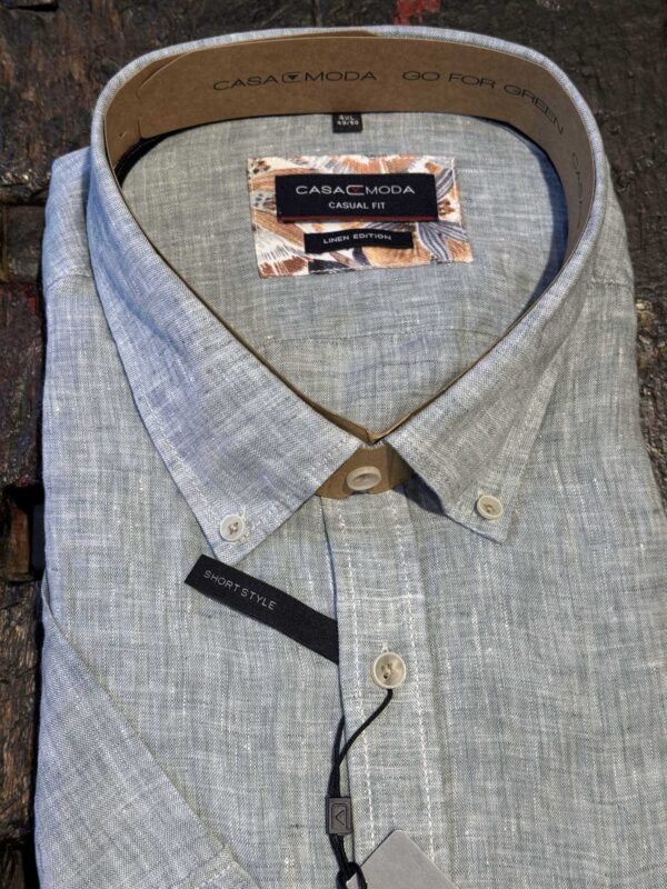 Casa Moda Casual fit kort ærmet skjorte korte ærmer 100% hør lys grøn - Billede 2