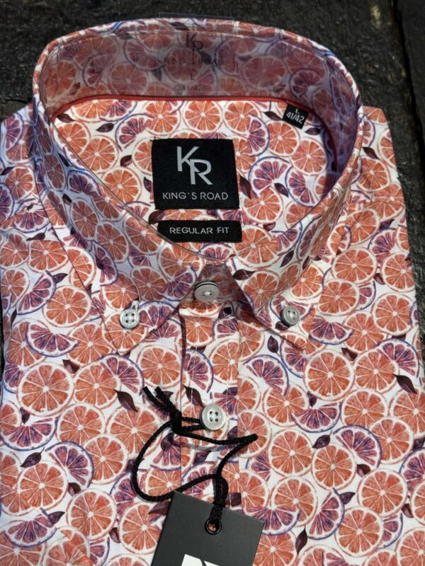 Kings Road comfort fit kort ærmet skjorte med appelsin skiver - Billede 2