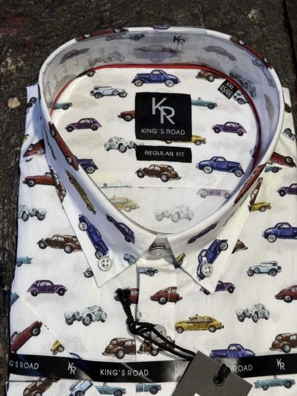 Kings Road comfort fit kort ærmet skjorte med biler - Billede 2