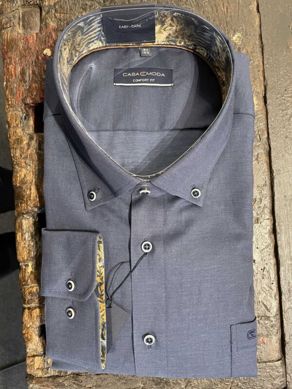 Casa Moda ensfarvet skjorte med button down comfort fit marine blå