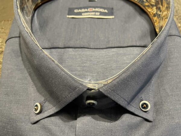 Casa Moda ensfarvet skjorte med button down comfort fit marine blå - Billede 3