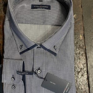 Casa Moda små mønstret skjorte med dobblet flip og button down blå/hvid