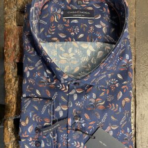 Casa Moda printede skjorte med blade som mønster marine blå