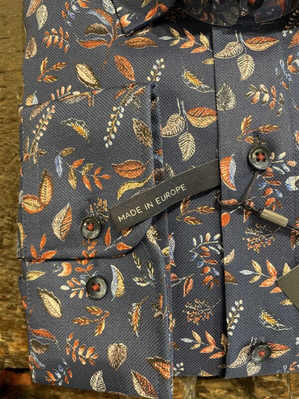 Casa Moda printede skjorte med blade som mønster marine blå – Bild 4