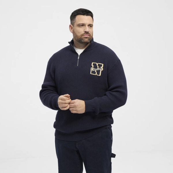 North Latitude Klassisk og behagelig sweater med halv lynlås i ribbet bomuld nat blå - Billede 2