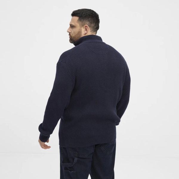 North Latitude Klassisk og behagelig sweater med halv lynlås i ribbet bomuld nat blå - Billede 3