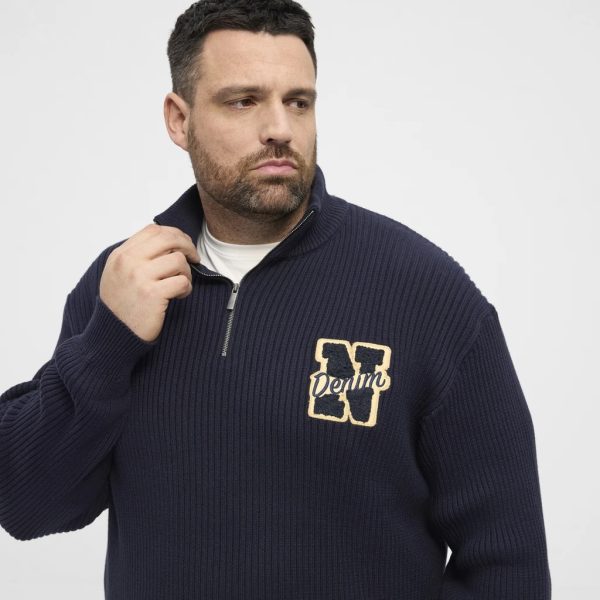 North Latitude Klassisk og behagelig sweater med halv lynlås i ribbet bomuld nat blå - Billede 4