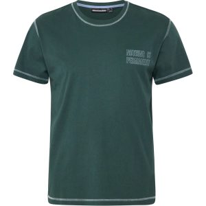 North Latitude T-shirt med kontrastsyninger og lille teksttryk foran flaske grøn