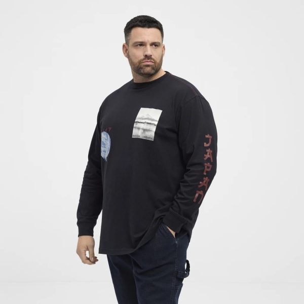 North Latitude Langærmet T-shirt med tryk på bryst og ærme sort - Billede 2