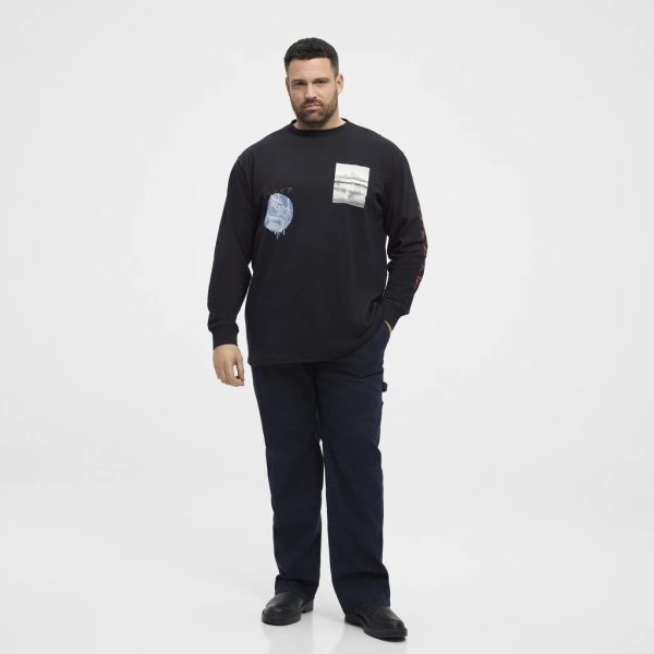 North Latitude Langærmet T-shirt med tryk på bryst og ærme sort - Billede 4