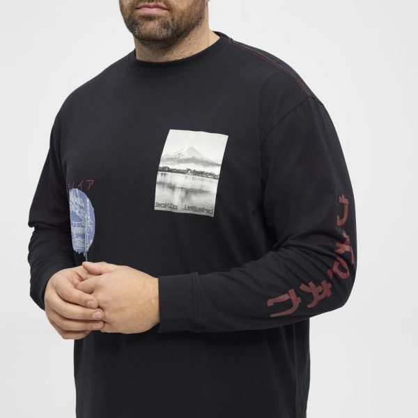 North Latitude Langærmet T-shirt med tryk på bryst og ærme sort - Billede 5