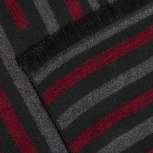 Fiebig striped scarf with short fringes, strawberry red