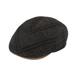 Fiebig sixpence/flatcap lavet i ternet uld herringbone i oliven grøn