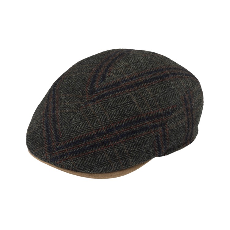 Fiebig sixpence/flatcap lavet i ternet uld herringbone i oliven grøn