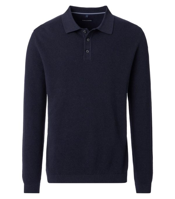 Casa Moda lang ærmet bomuld polo flat strikket sky captain