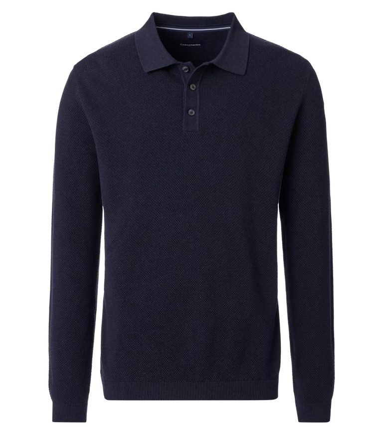 Sky captain-farvet langærmet polo i flat strikket bomuld til store mænd fra Casa Moda, M til 6XL